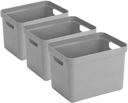 SunWare Opbergbox Sigma - 3x - kunststof - grijs - 18 liter - Opbergbakken/opbergers