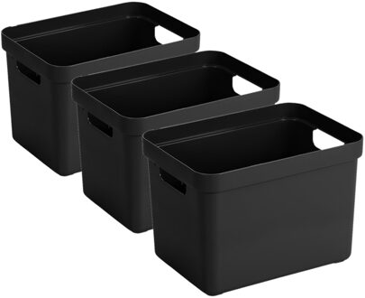 SunWare Opbergbox Sigma - 3x - kunststof - zwart - 18 liter - Opbergbakken/opbergers