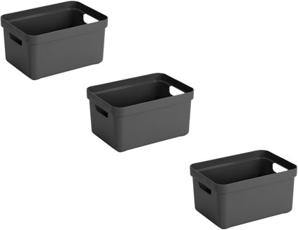 SunWare Opbergbox Sigma - 3x stuks - kunststof - antraciet - 5 liter - 25,2 x 18 x 12,2 cm - Opbergb