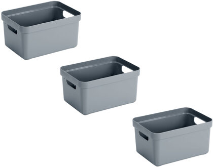 SunWare Opbergbox Sigma - 3x stuks - kunststof - blauw - 5 liter - 25,2 x 18 x 12,2 cm - Opbergbakke