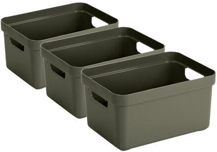 SunWare Opbergbox Sigma - 3x stuks - kunststof - donkergroen - 5 liter - 25,2 x 18 x 12,2 cm - Opber