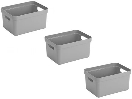 SunWare Opbergbox Sigma - 3x stuks - kunststof - grijs - 5 liter - 25,2 x 18 x 12,2 cm - Opbergbakke
