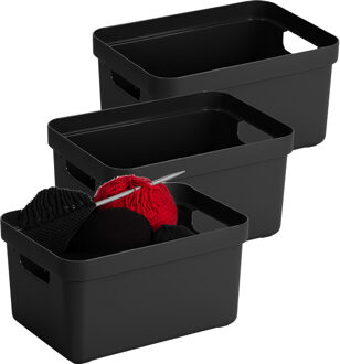 SunWare Opbergbox Sigma - 3x stuks - kunststof - zwart - 5 liter - 25,2 x 18 x 12,2 cm - Opbergbakke