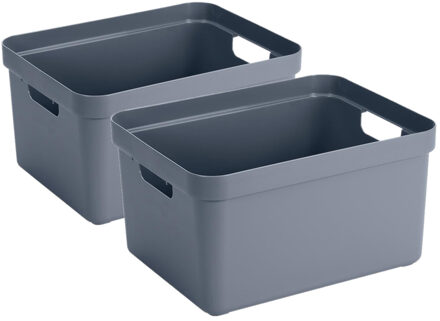 SunWare opbergbox Sigma - 4x stuks - kunststof - 32 liter - donkerblauw - opberg dozen/bakken