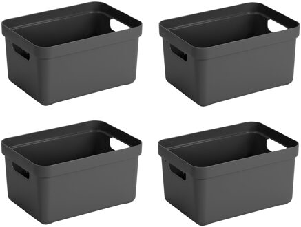 SunWare Opbergbox Sigma - 4x stuks - kunststof - antraciet - 5 liter - 25,2 x 18 x 12,2 cm - Opbergb