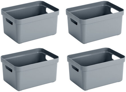 SunWare Opbergbox Sigma - 4x stuks - kunststof - blauw - 5 liter - 25,2 x 18 x 12,2 cm - Opbergbakke