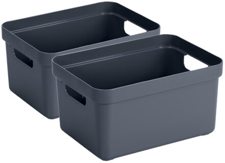 SunWare Opbergbox Sigma - 4x stuks - kunststof - donkerblauw - 13 liter - 35 x 25 x 18 cm - Opbergba