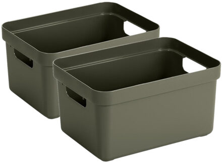 SunWare Opbergbox Sigma - 4x stuks - kunststof - donkergroen - 13 liter - 35 x 25 x 18 cm - Opbergba