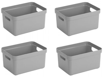 SunWare Opbergbox Sigma - 4x stuks - kunststof - grijs - 5 liter - 25,2 x 18 x 12,2 cm - Opbergbakke