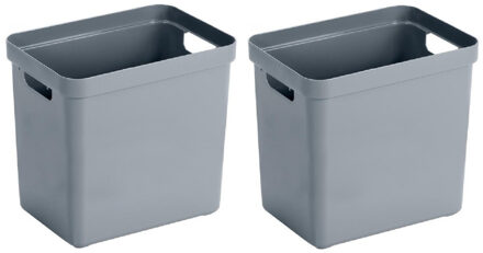 SunWare Opbergbox Sigma - 6x - kunststof - grijs - 25 liter - Opbergbakken/opbergers