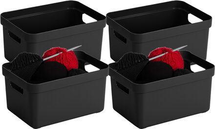 SunWare Opbergbox Sigma - 8x stuks - kunststof - zwart - 5 liter - 25,2 x 18 x 12,2 cm - Opbergbakke