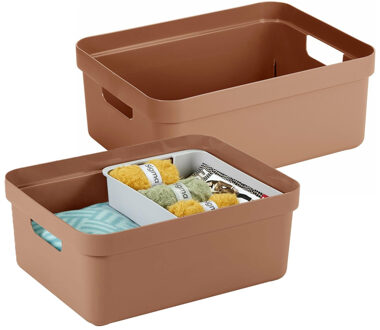 SunWare opbergbox Sigma Home - 2x - kunststof - 24 liter - terra - opberg dozen/bakken