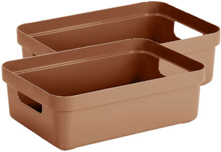 SunWare opbergbox Sigma Home - 2x - kunststof - 9 liter - terra - opberg dozen/bakken