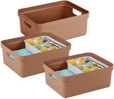 SunWare opbergbox Sigma Home - 3x - kunststof - 24 liter - terra - opberg dozen/bakken