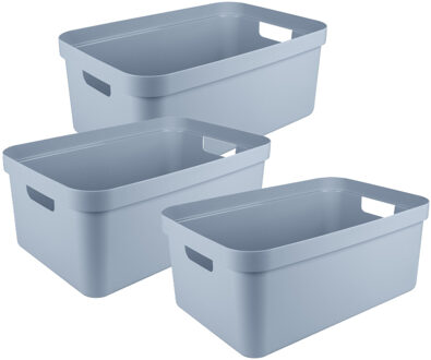 SunWare opbergbox Sigma Home - 3x - kunststof - 45 liter - lichtblauw - opberg dozen/bakken