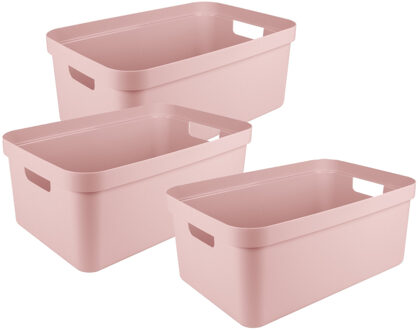 SunWare opbergbox Sigma Home - 3x - kunststof - 45 liter - lichtroze - opberg dozen/bakken