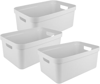 SunWare opbergbox Sigma Home - 3x - kunststof - 45 liter - wit - opberg dozen/bakken