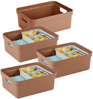 SunWare opbergbox Sigma Home - 4x - kunststof - 24 liter - terra - opberg dozen/bakken