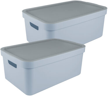 SunWare opbergbox Sigma Home met deksel - 2x - kunststof - 45 liter - lichtblauw