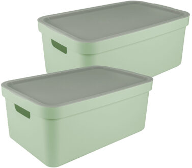 SunWare opbergbox Sigma Home met deksel - 2x - kunststof - 45 liter - lichtgroen
