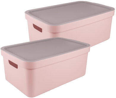 SunWare opbergbox Sigma Home met deksel - 2x - kunststof - 45 liter - lichtroze