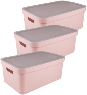 SunWare opbergbox Sigma Home met deksel - 3x - kunststof - 45 liter - lichtroze