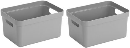 SunWare Opbergbox Sigma - Set van 8x stuks - kunststof - grijs - 13 liter - 35 x 25 x 18 cm - Opberg