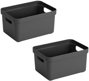 SunWare Opbergbox Sigma - Voordeelset van 8x stuks - kunststof - antraciet - 13 liter - 35 x 25 x 18