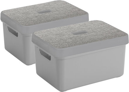 SunWare Opbergboxen - lichtgrijs - 13 Liter - set van 2x stuks - kunststof - met deksel