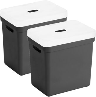 SunWare opbergboxen met deksel - 2x - Sigma Home - kunststof - 25L - zwart - 35 x 25 x 36 cm