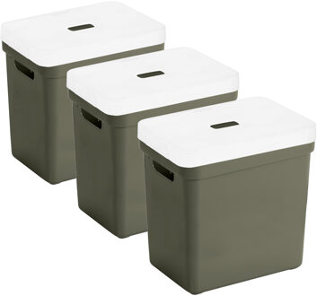 SunWare opbergboxen met deksel - 3x - Sigma Home - kunststof - 25L - donkergroen - 35 x 25 x 36 cm