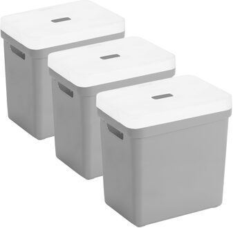 SunWare opbergboxen met deksel - 3x - Sigma Home - kunststof - 25L - lichtgrijs - 35 x 25 x 36 cm