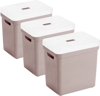 SunWare opbergboxen met deksel - 3x - Sigma Home - kunststof - 25L - roze - 35 x 25 x 36 cm
