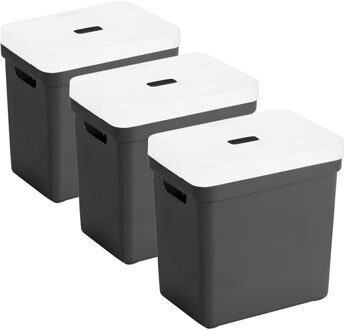 SunWare opbergboxen met deksel - 3x - Sigma Home - kunststof - 25L - zwart - 35 x 25 x 36 cm