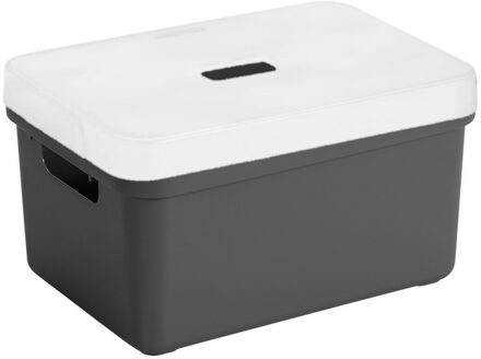 SunWare Opbergboxen/opbergmanden antraciet van 5 liter kunststof met transparante deksel - Opbergbox Grijs