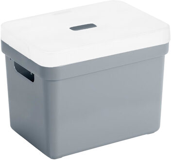 SunWare Opbergboxen/opbergmanden blauwgrijs van 18 liter kunststof met transparante deksel - Opbergbox