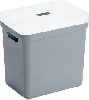 SunWare Opbergboxen/opbergmanden blauwgrijs van 25 liter kunststof met transparante deksel - Opbergbox
