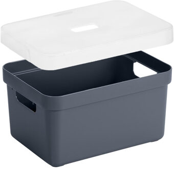 SunWare Opbergboxen/opbergmanden donkerblauw van 13 liter kunststof met transparante deksel - Opbergbox