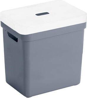SunWare Opbergboxen/opbergmanden donkerblauw van 25 liter kunststof met transparante deksel - Opbergbox
