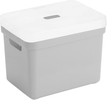 SunWare Opbergboxen/opbergmanden lichtgrijs van 18 liter kunststof met transparante deksel
