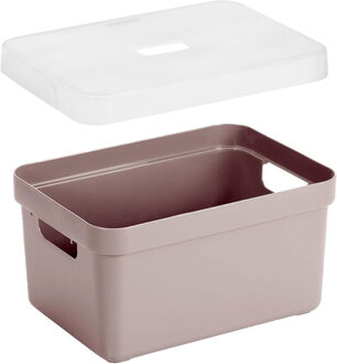 SunWare Opbergboxes manden - 2x - roze - 5L - kunststof - transparante deksel - 25x18x12 cm