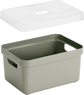 SunWare Opbergboxes manden - 4x - lichtgroen - 5L - kunststof - transparante deksel - 25x18x12 cm