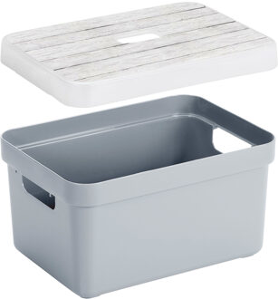 SunWare opslagbox - 13 liter - blauw/grijs - kunststof - 35 x 25 x 18 cm - met afsluitbare deksel
