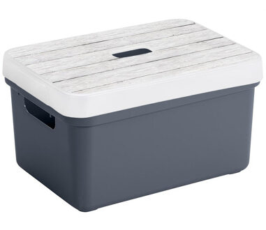 SunWare opslagbox - 13 liter - donkerblauw - kunststof - 35 x 25 x 18 cm - met afsluitbare deksel