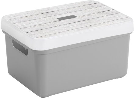 SunWare opslagbox - 13 liter - lichtgrijs - kunststof - 35 x 25 x 18 cm - met afsluitbare deksel