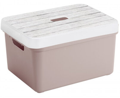 SunWare opslagbox - 13 liter - roze - kunststof - 35 x 25 x 18 cm - met afsluitbare deksel