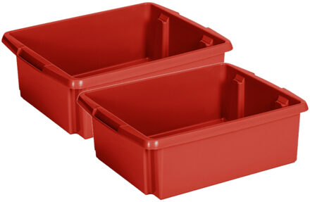 SunWare Opslagbox - 2 stuks - kunststof 17 liter rood 45 x 36 x 14 cm - Opbergbox