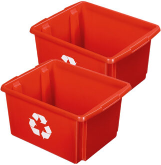 SunWare Opslagbox - 2 stuks - kunststof 32 liter rood 45 x 36 x 24 cm - Opbergbox