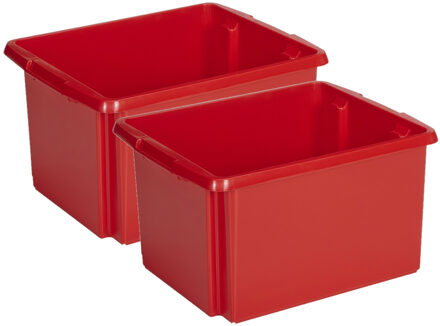 SunWare Opslagbox - 2 stuks - kunststof 32 liter rood 45 x 36 x 24 cm - Opbergbox