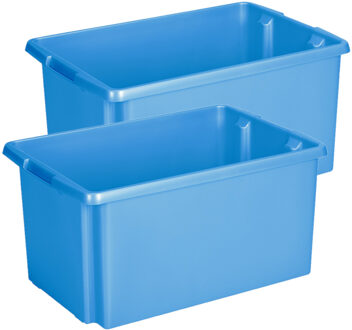 SunWare Opslagbox - 2 stuks - kunststof 51 liter blauw 59 x 39 x 29 cm - Opbergbox